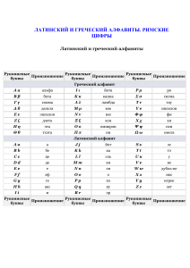 Латинский, греческий алфавиты, римские цифры