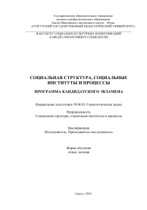 Программа кандидатского экзамена: Социальная структура