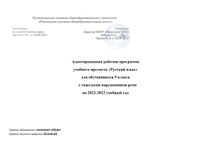 Русский язык 9 класс: Адаптированная программа для ТНР