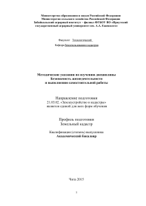 Безопасность жизнедеятельности: Методические указания
