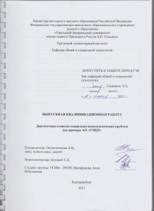 Социально-психологические проблемы организации: ВКР