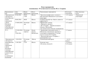 План мероприятий к 55-летию полета Гагарина в космос