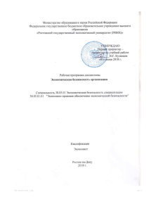 Экономическая безопасность организации: Рабочая программа