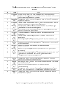 Физика 8 класс: График оценочных процедур на 1 полугодие