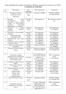 План мероприятий «Доброе лето 2022»